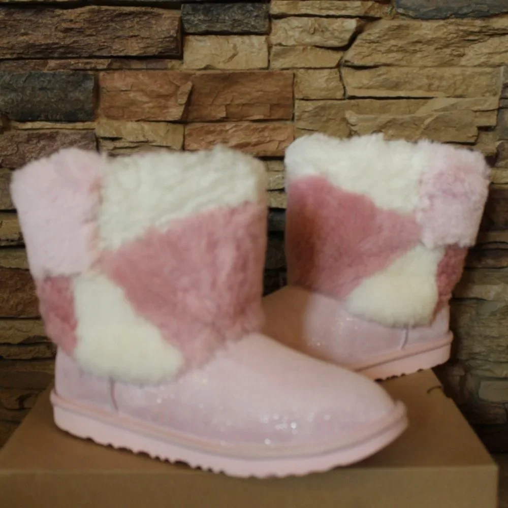 UGG NEW GIRL'S TODDLER PATCHWORK FLUFF BOOTS‎ PINK 7